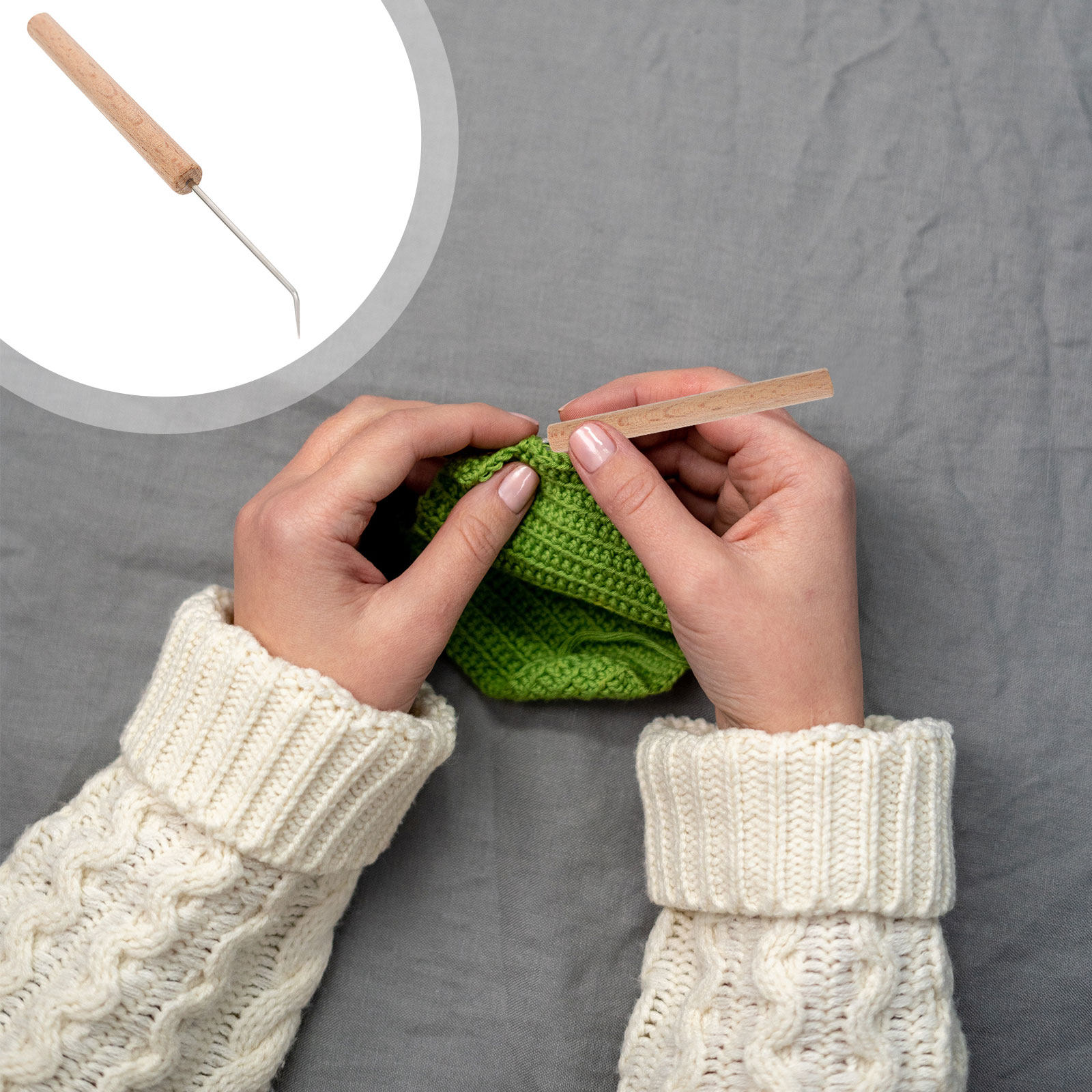 Wooden Crochet Hooks Ergonomic Handle - 1 Stück Premium Holz-Häkelnadeln-Set mit ergonomischem