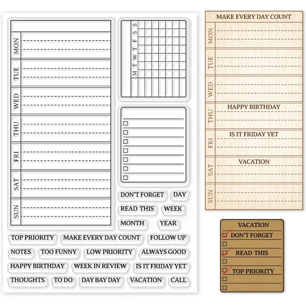 Clear Silicone Stamps For Card Making - Wochenplan, transparenter Stempel, Kalender, Zeitplan, transparente