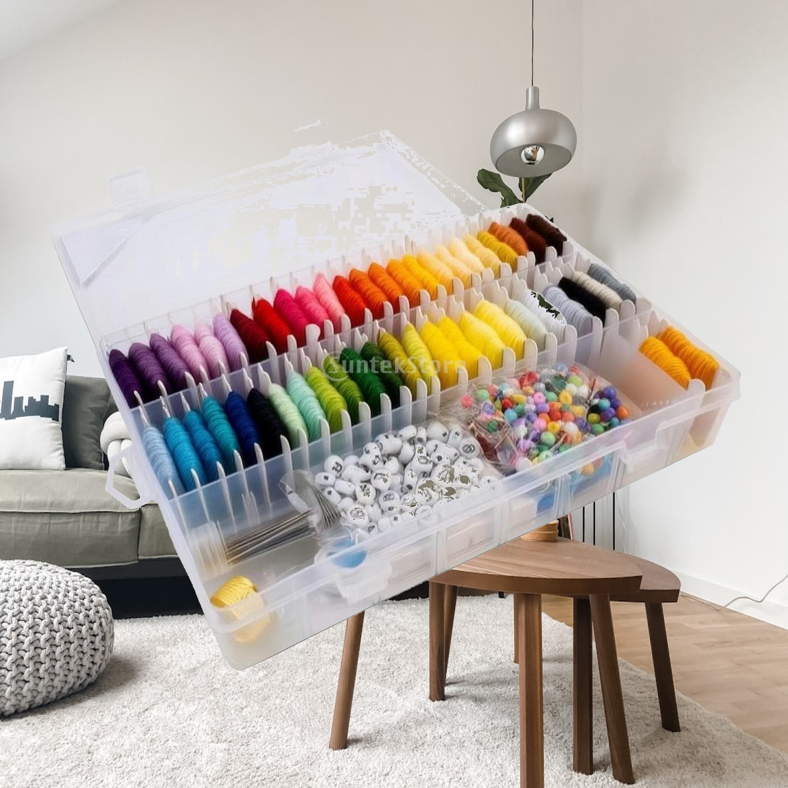 Embroidery - Stickgarn-Set mit Organizer, transparenter Garn-Organizer, Aufbewahrungsbox
