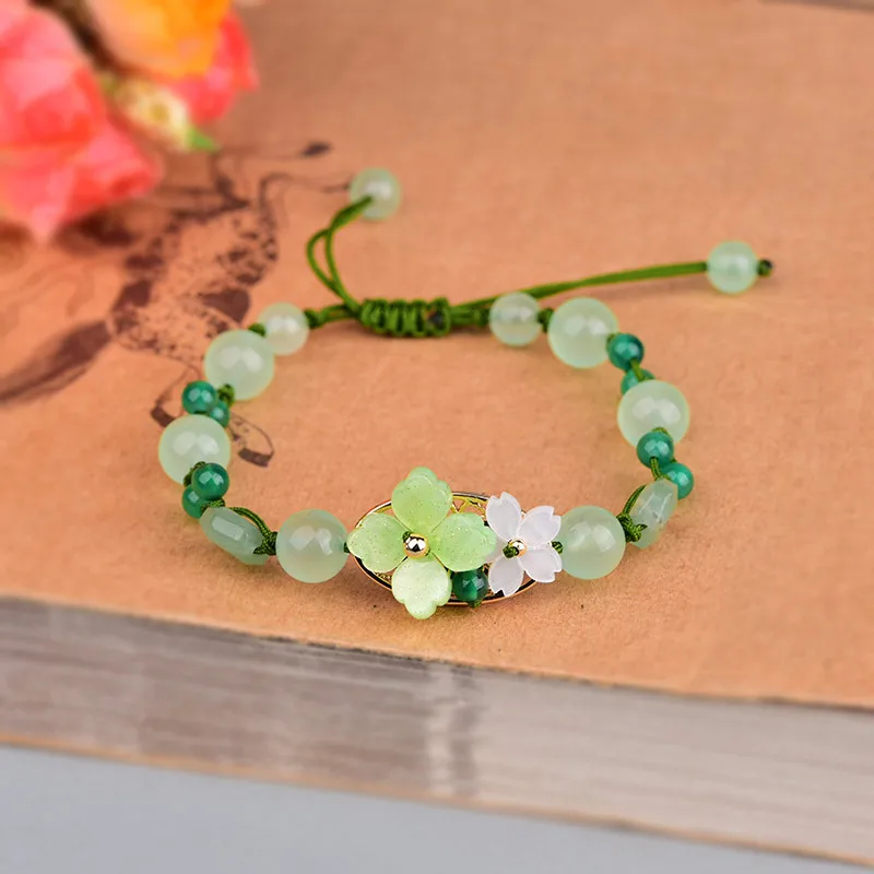 Grüne Jade Blume Armband Amule – Beading Bewertung und Preis