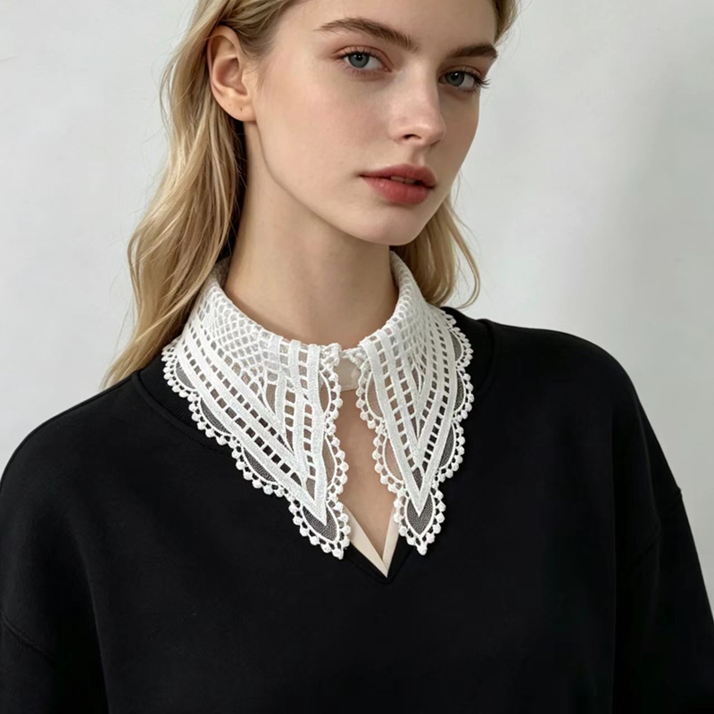 Damen Weißer Rüschen-Falsch-Kr – Embroidery Bewertung und Preis